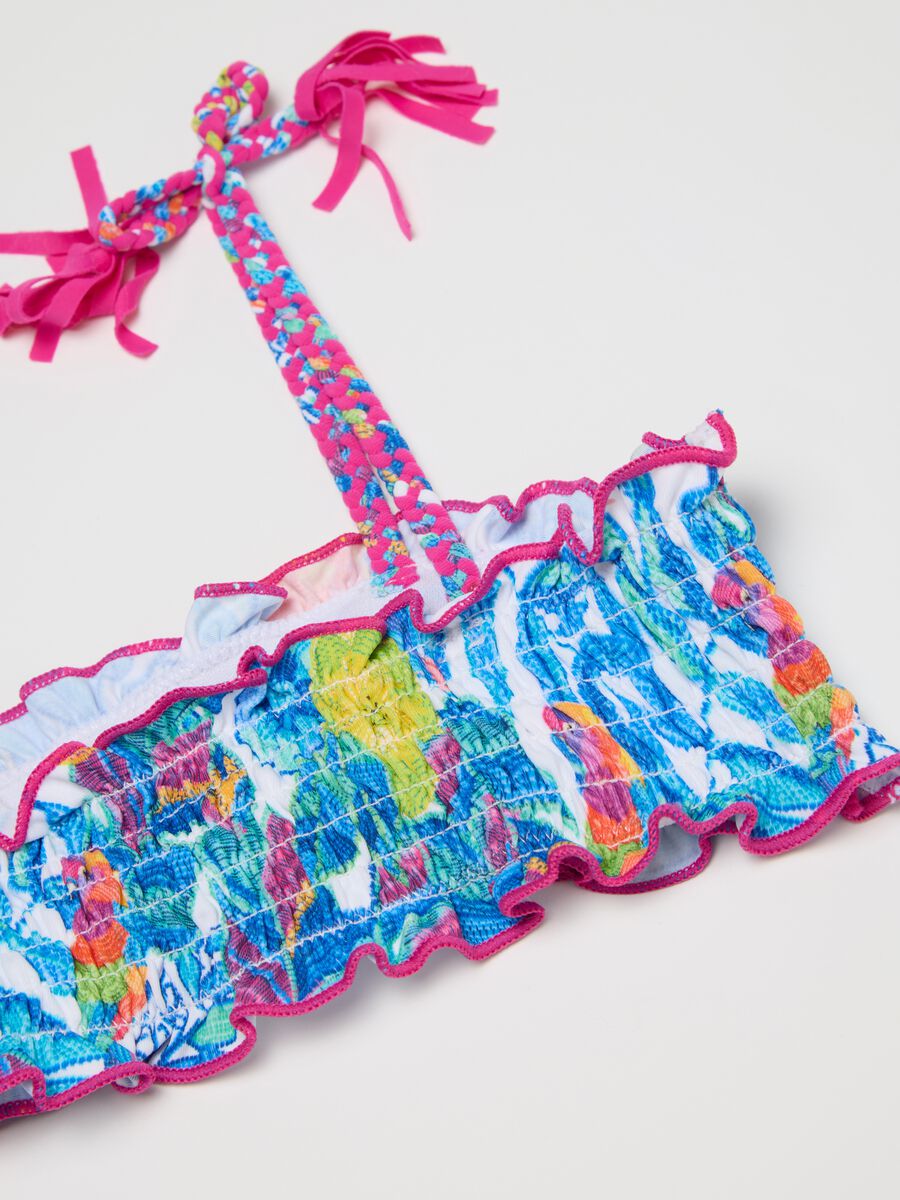 Girls' Multicolour Stretch Blend Bikini with Ruffles and Bows_2