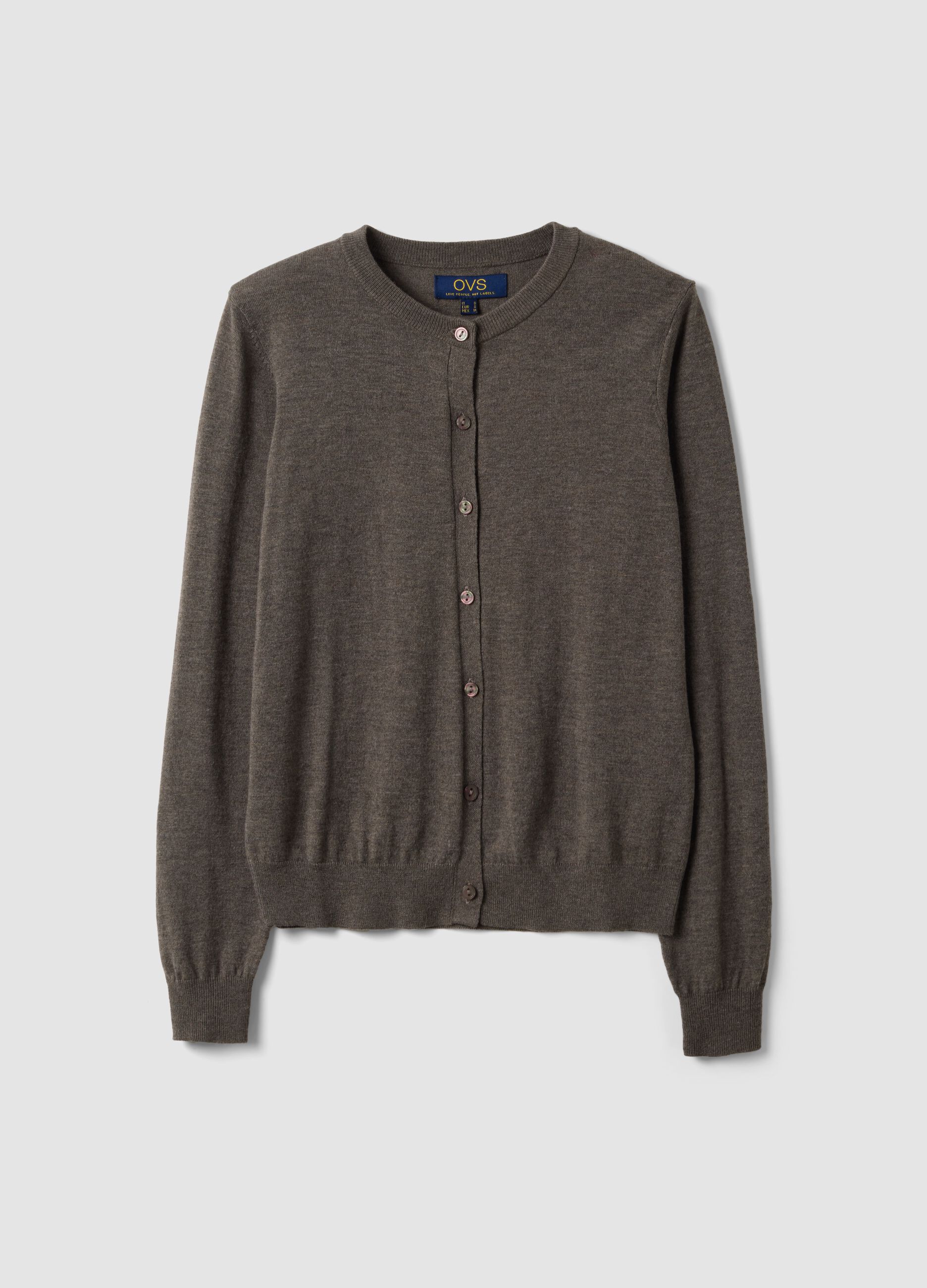 Grey wool-blend crew-neck cardigan