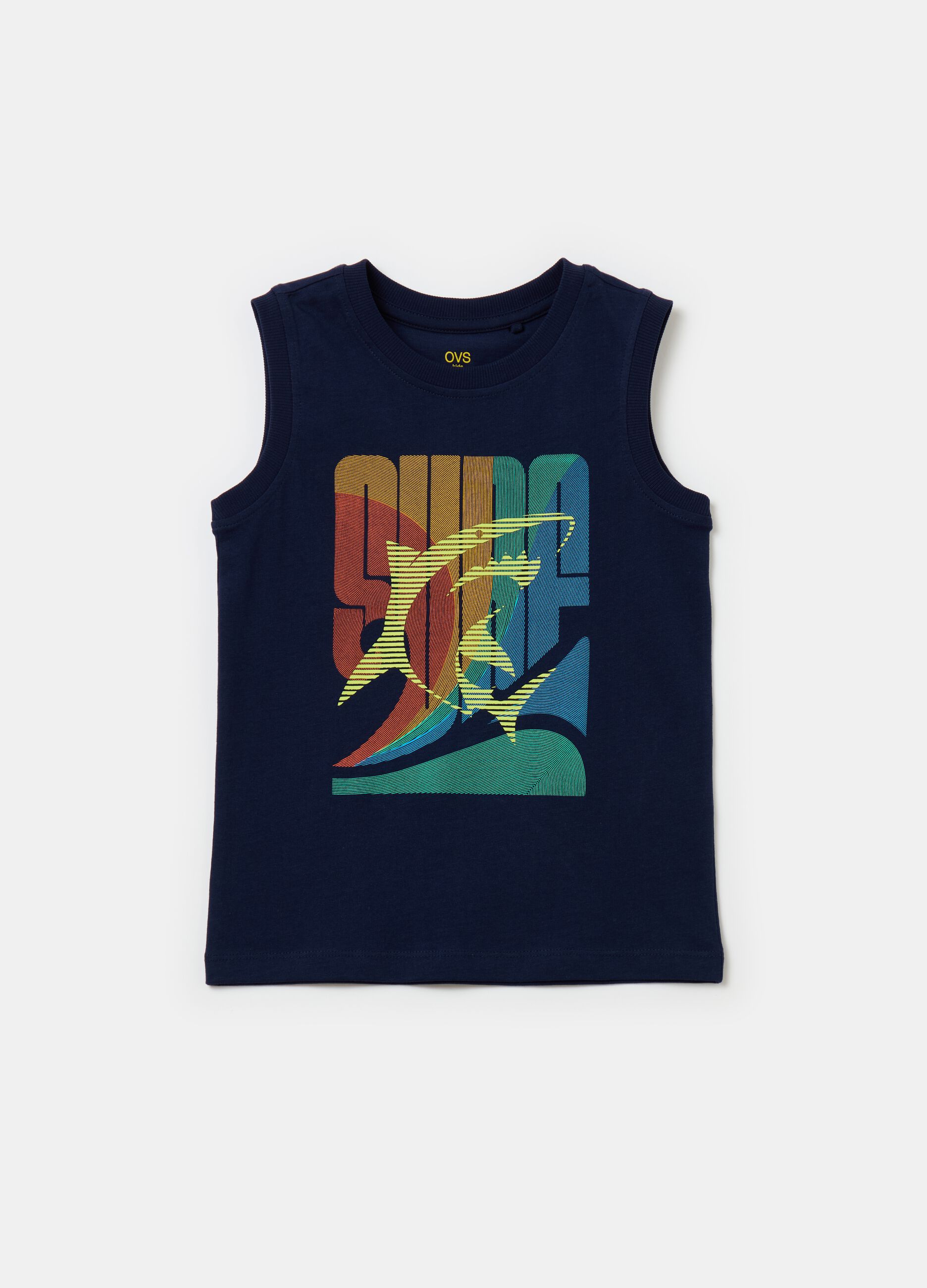Racerback vest with shark and surf print