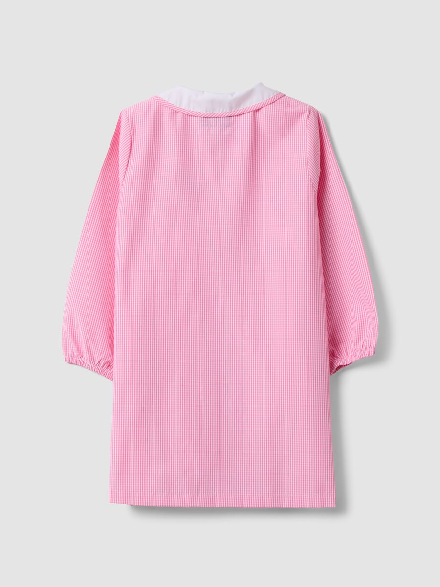Pink gingham nursery smock with zip and cute animal embroidery_1