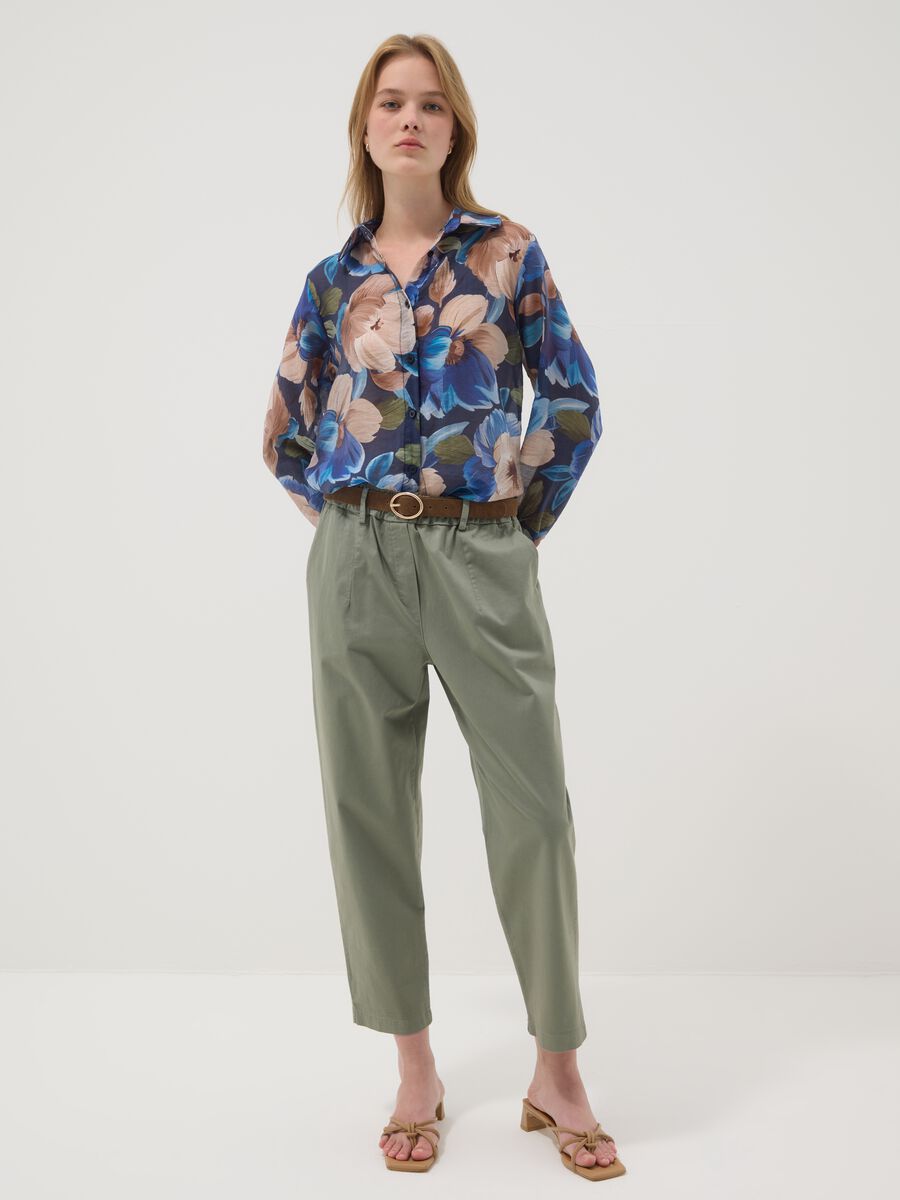 Blue lyocell-blend shirt with floral print_1