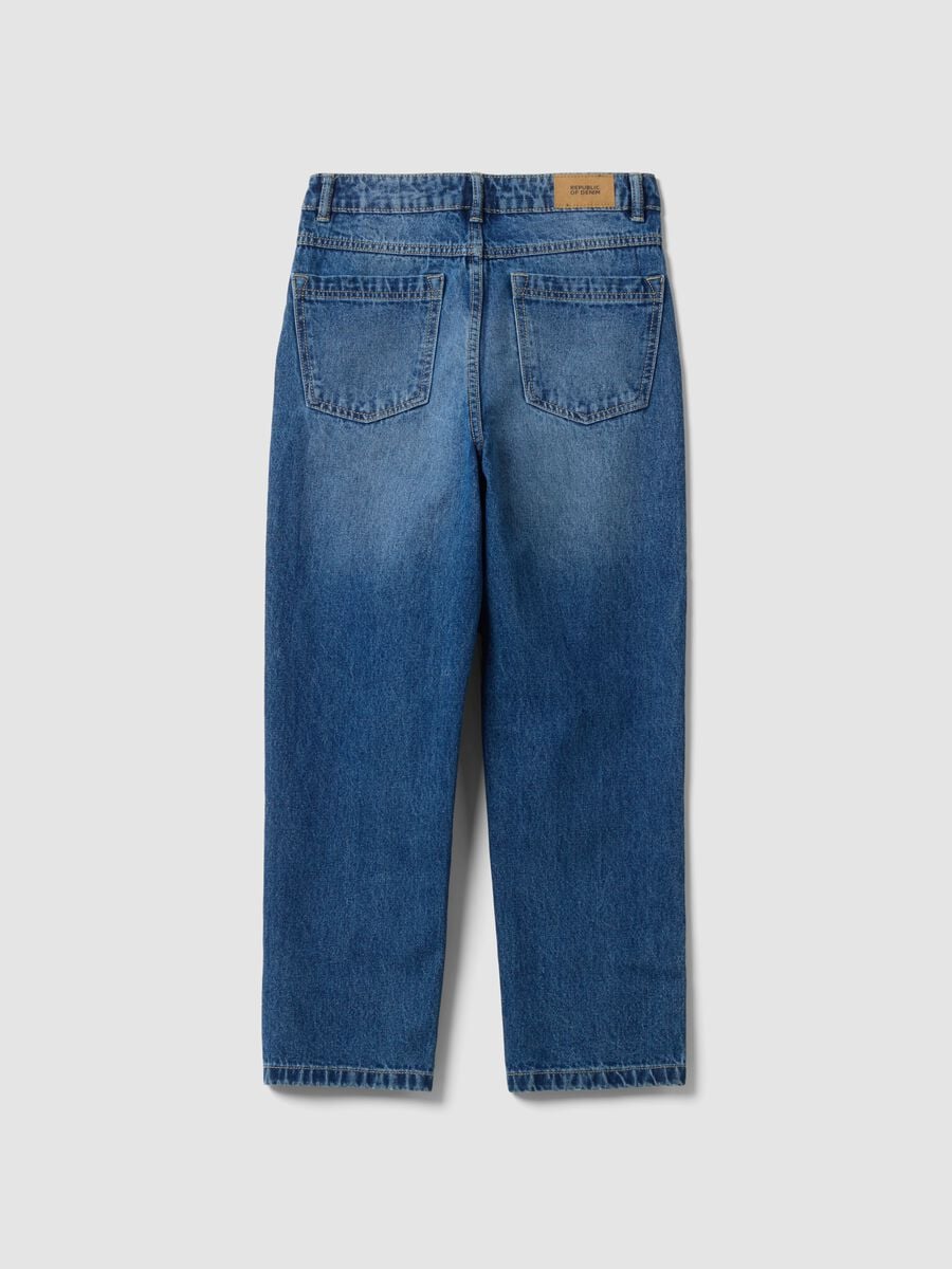 Jeans blu baggy in puro cotone con strappi per ragazzo_2