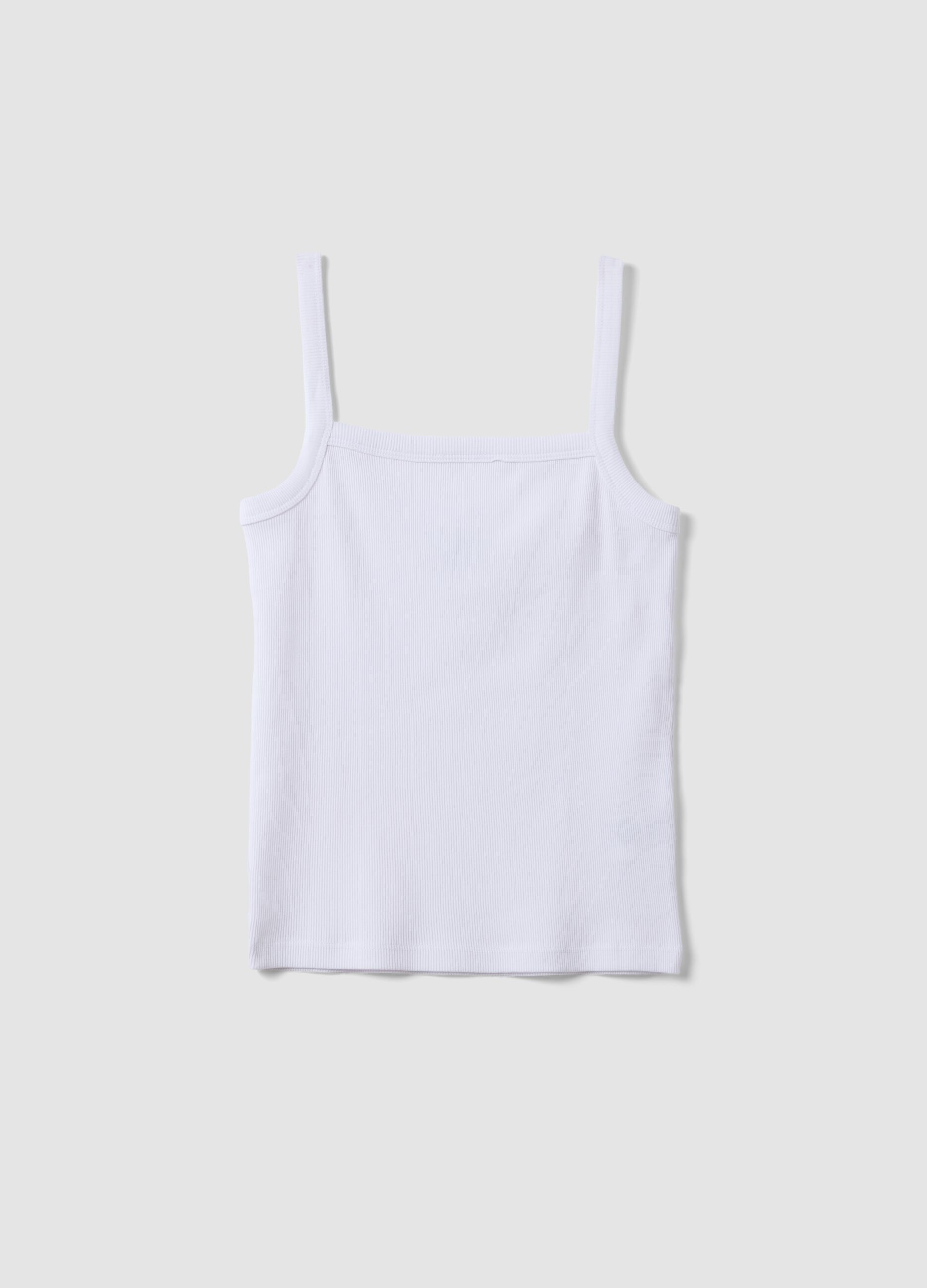 White pure cotton ribbed vest top