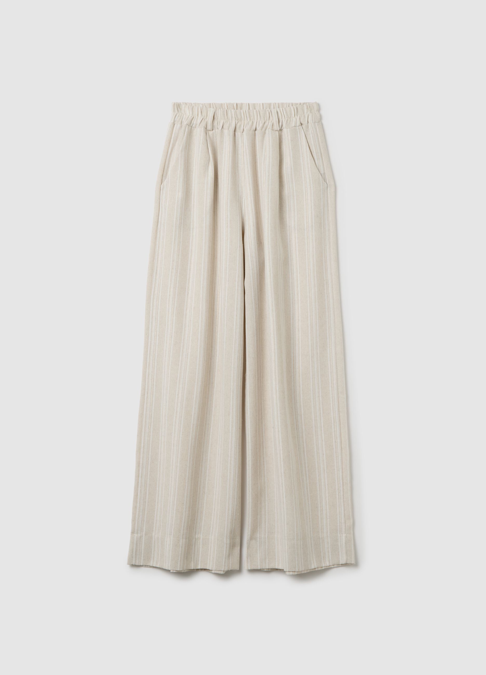 Pantaloni da donna in misto cotone beige regular fit