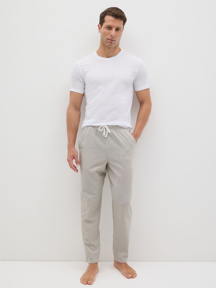 Men's pure cotton beige trousers regular fit with drawstring_0