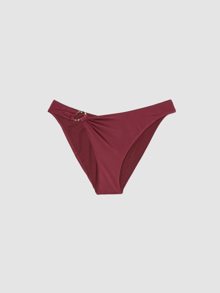 Red stretch bikini bottoms with gold-tone ring detail_4