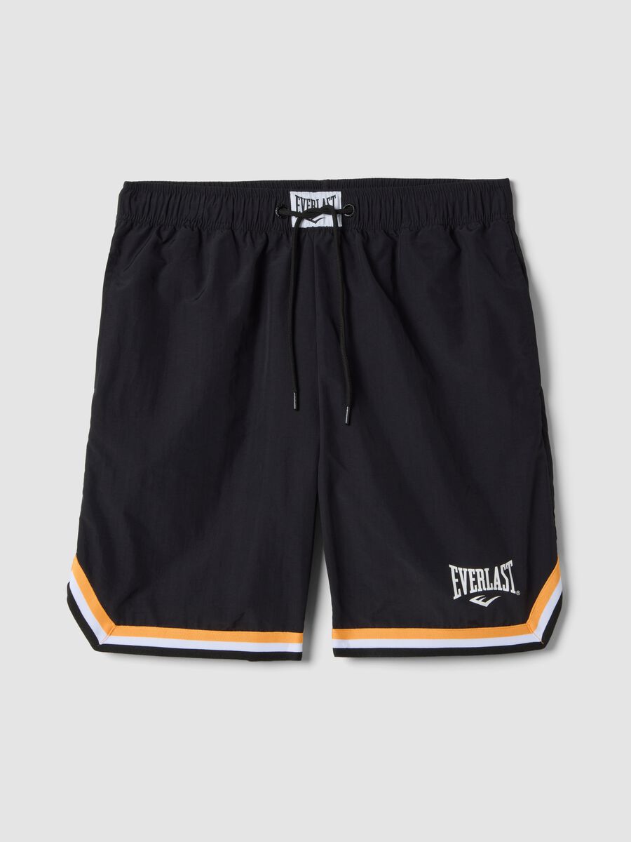 Regular fit black sports shorts with white and orange details_4