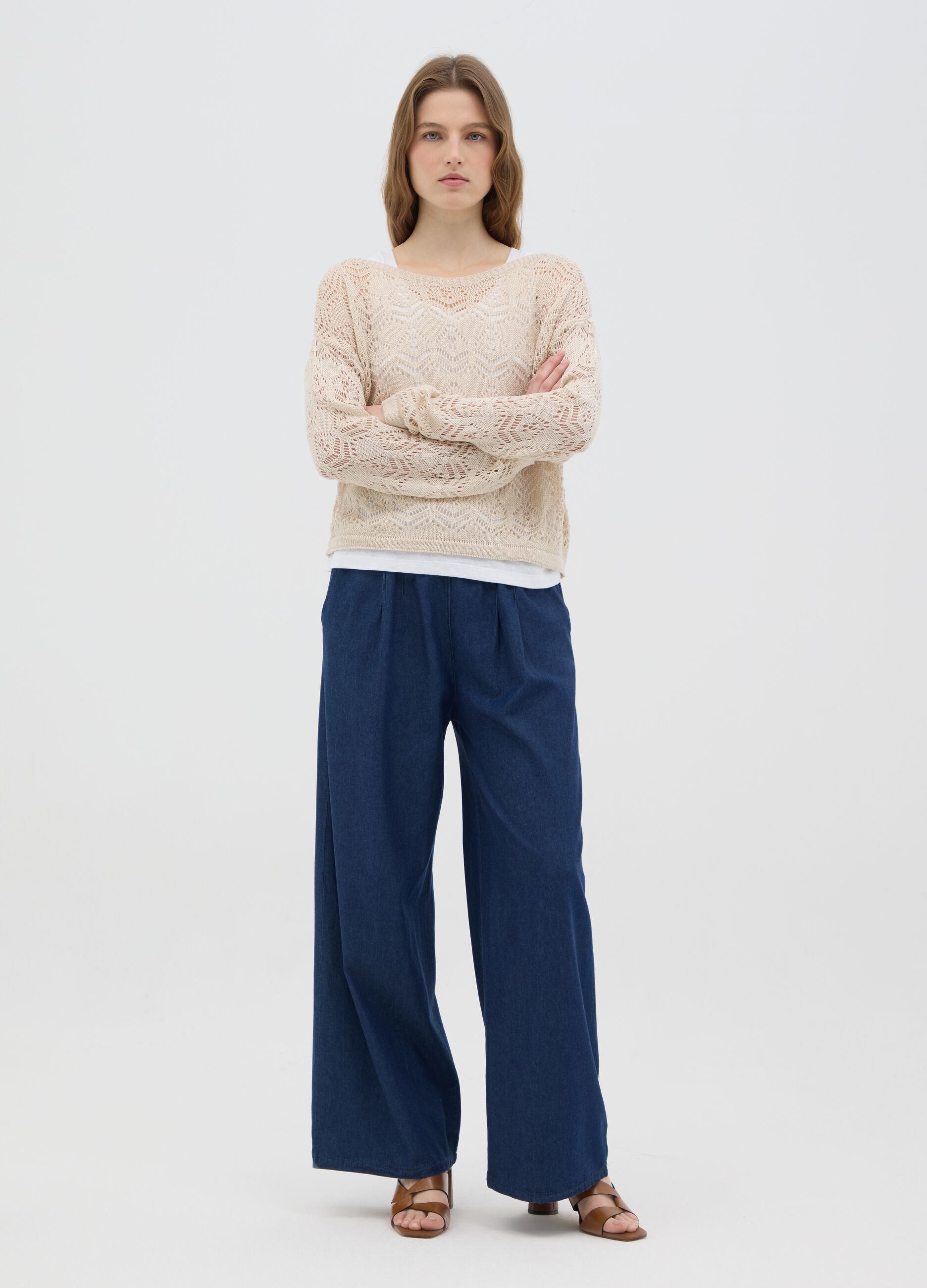 Women's beige regular fit jumper
