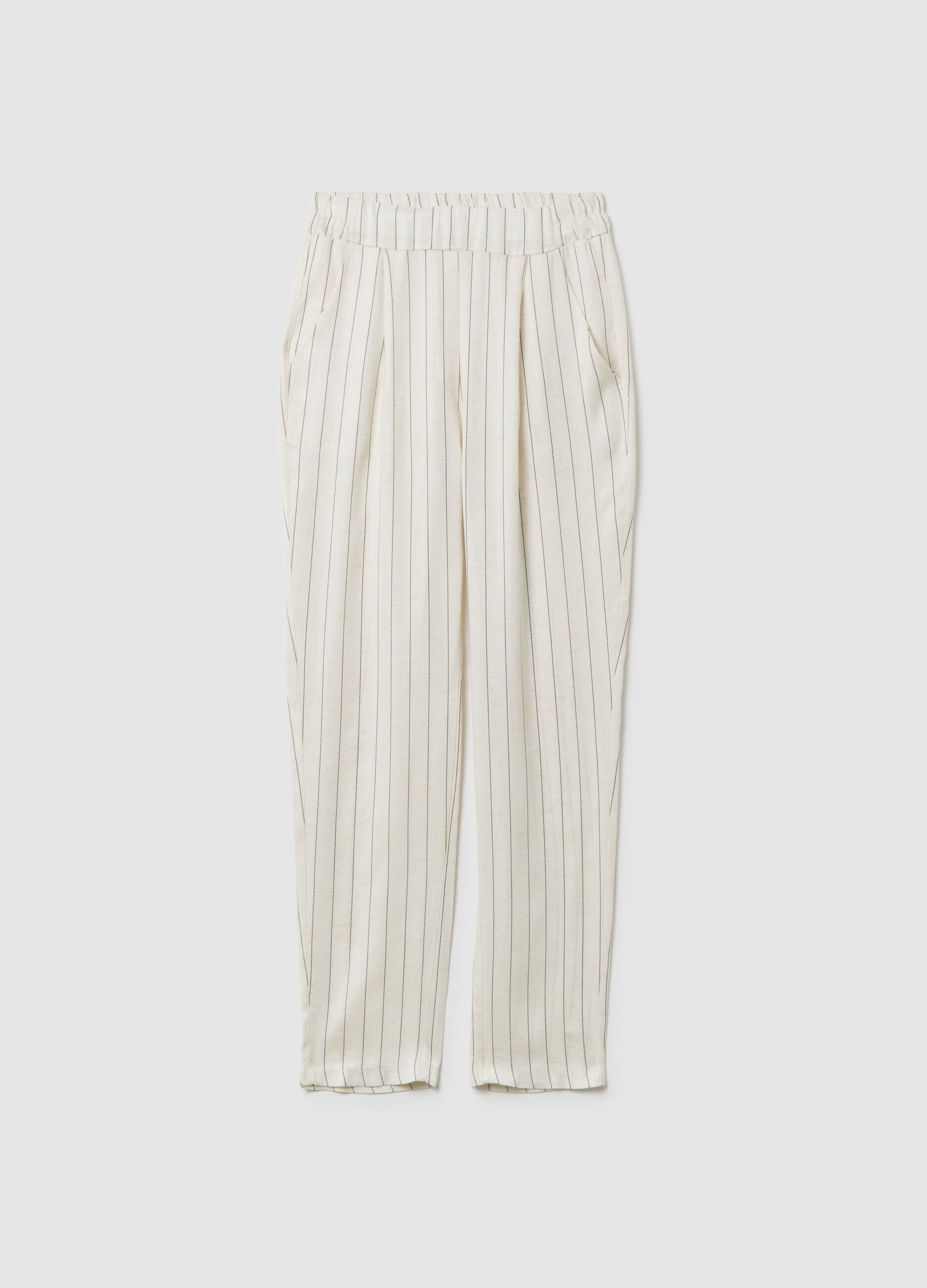Women's beige regular fit lyocell blend trousers