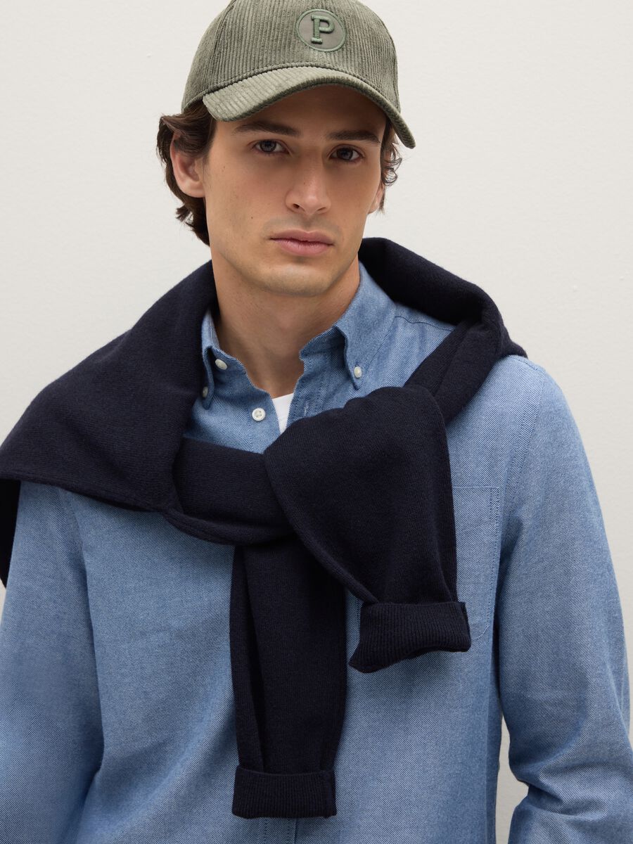 Pure cotton blue flannel regular fit shirt_0