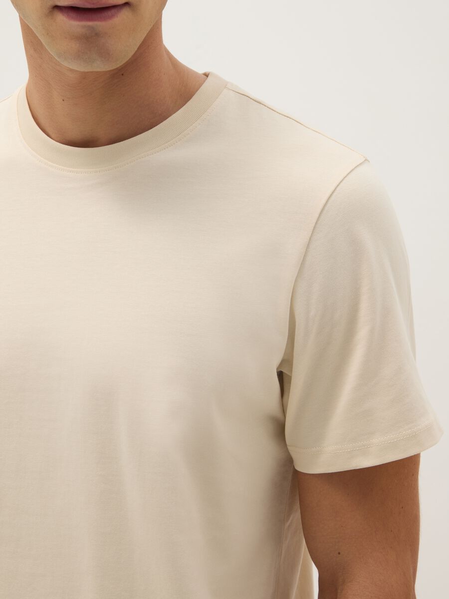 Beige pure cotton T-shirt regular fit_3