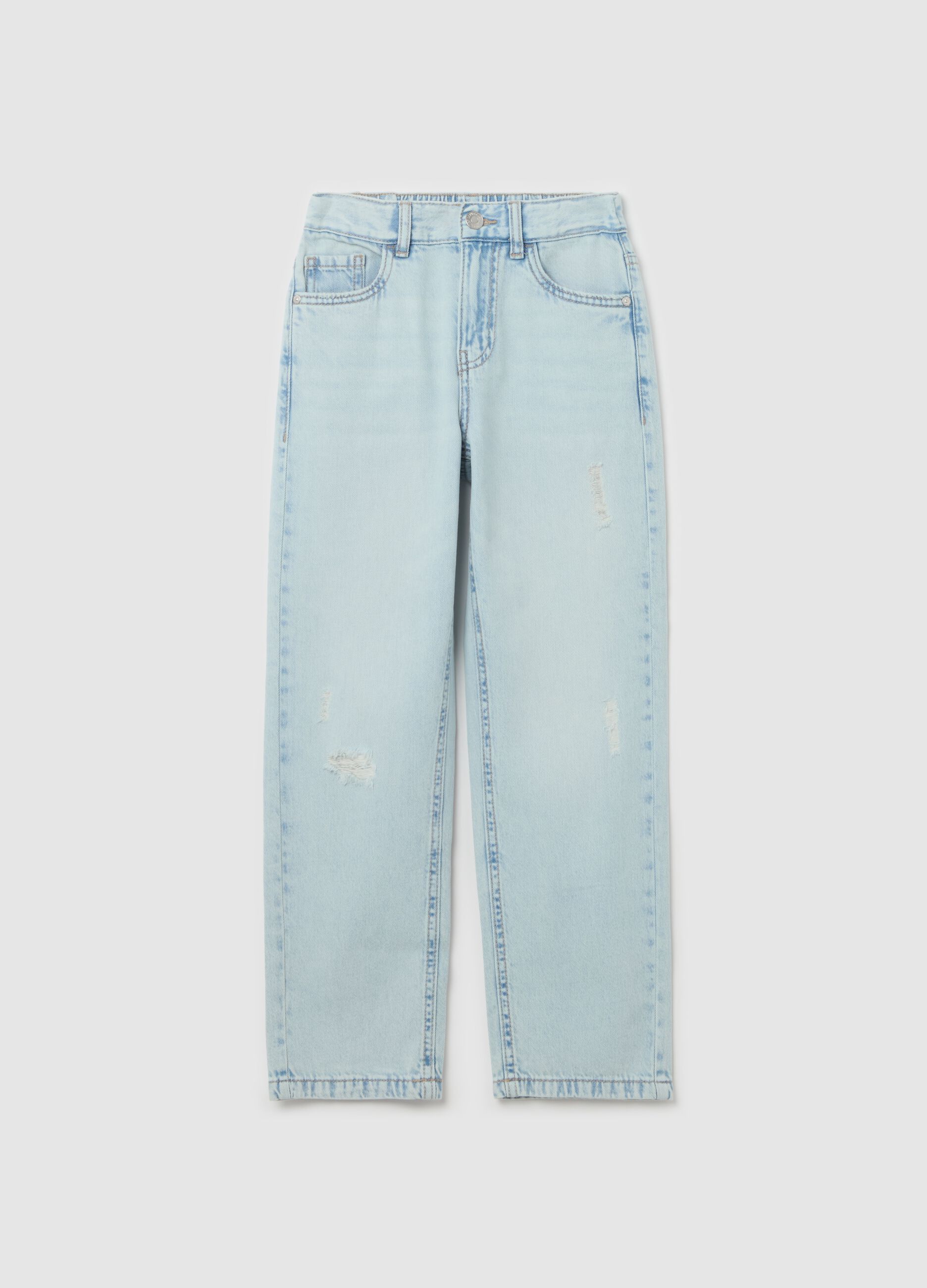 Jeans mom fit cinque tasche con abrasioni 