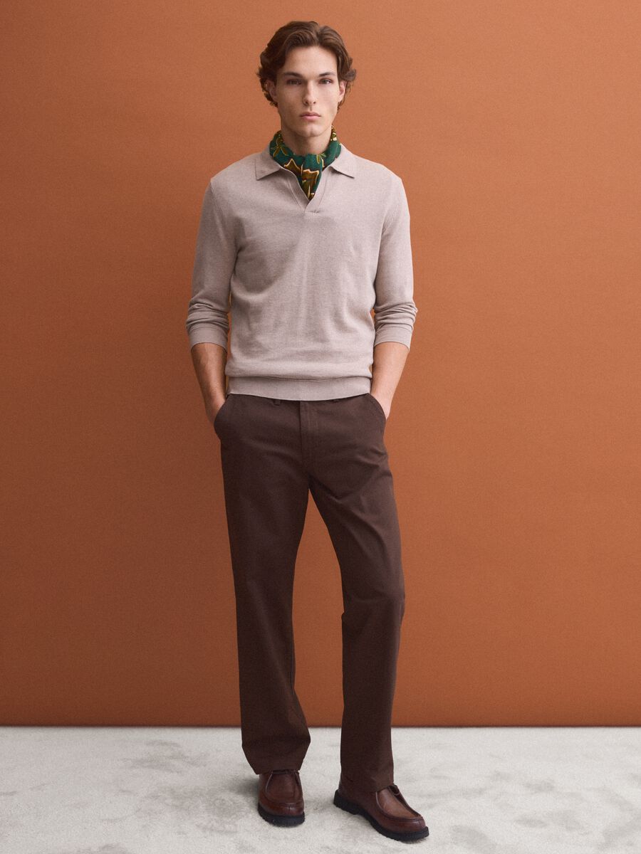 Polo beige in puro cotone a maniche lunghe_1