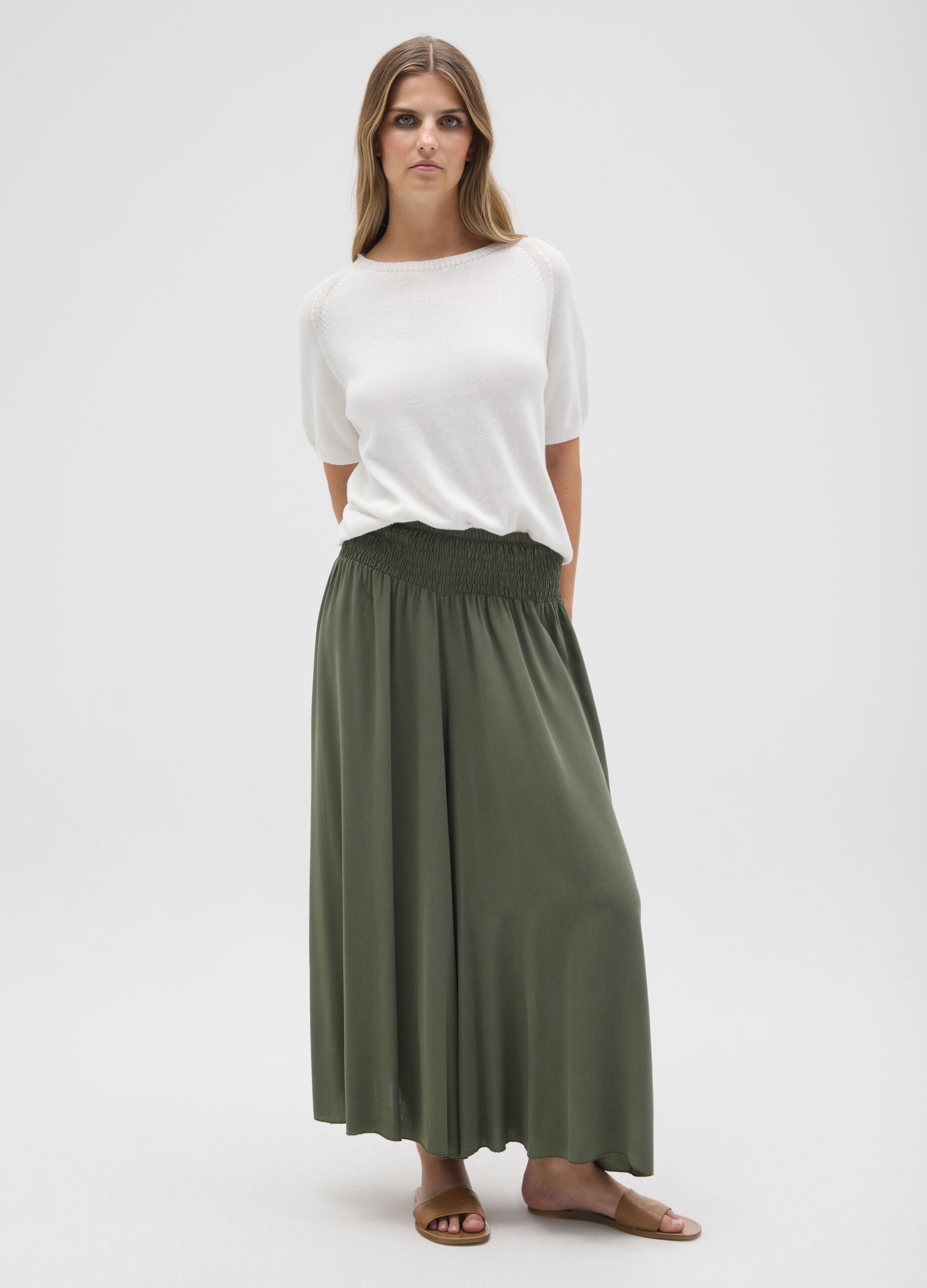 Women's green pure viscose trousers, regular fit