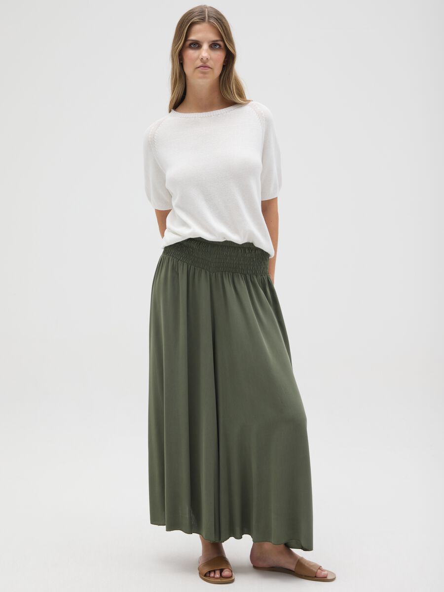Women's green pure viscose trousers, regular fit_0