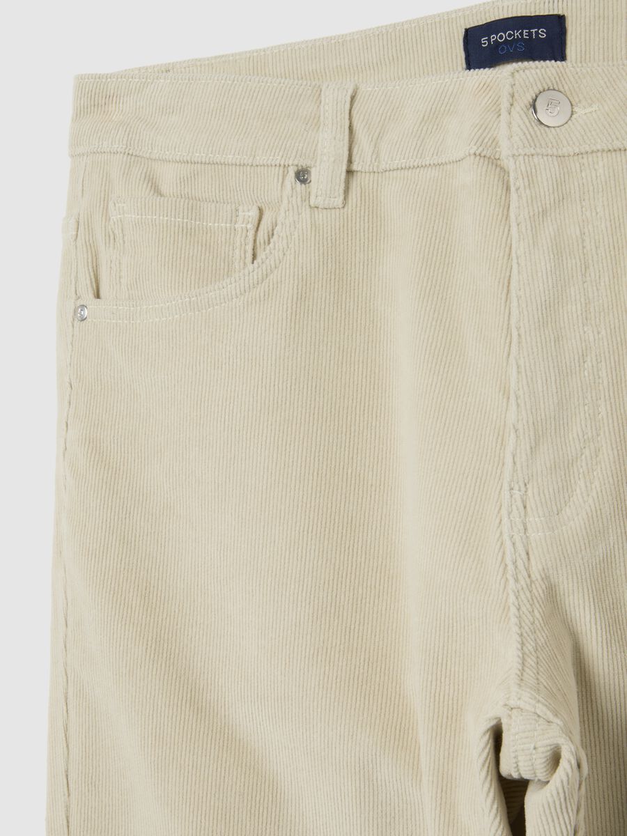 Beige slim fit stretch cotton ribbed trousers_5