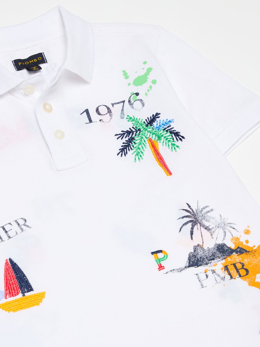Piquet polo shirt with print and embroidery_5