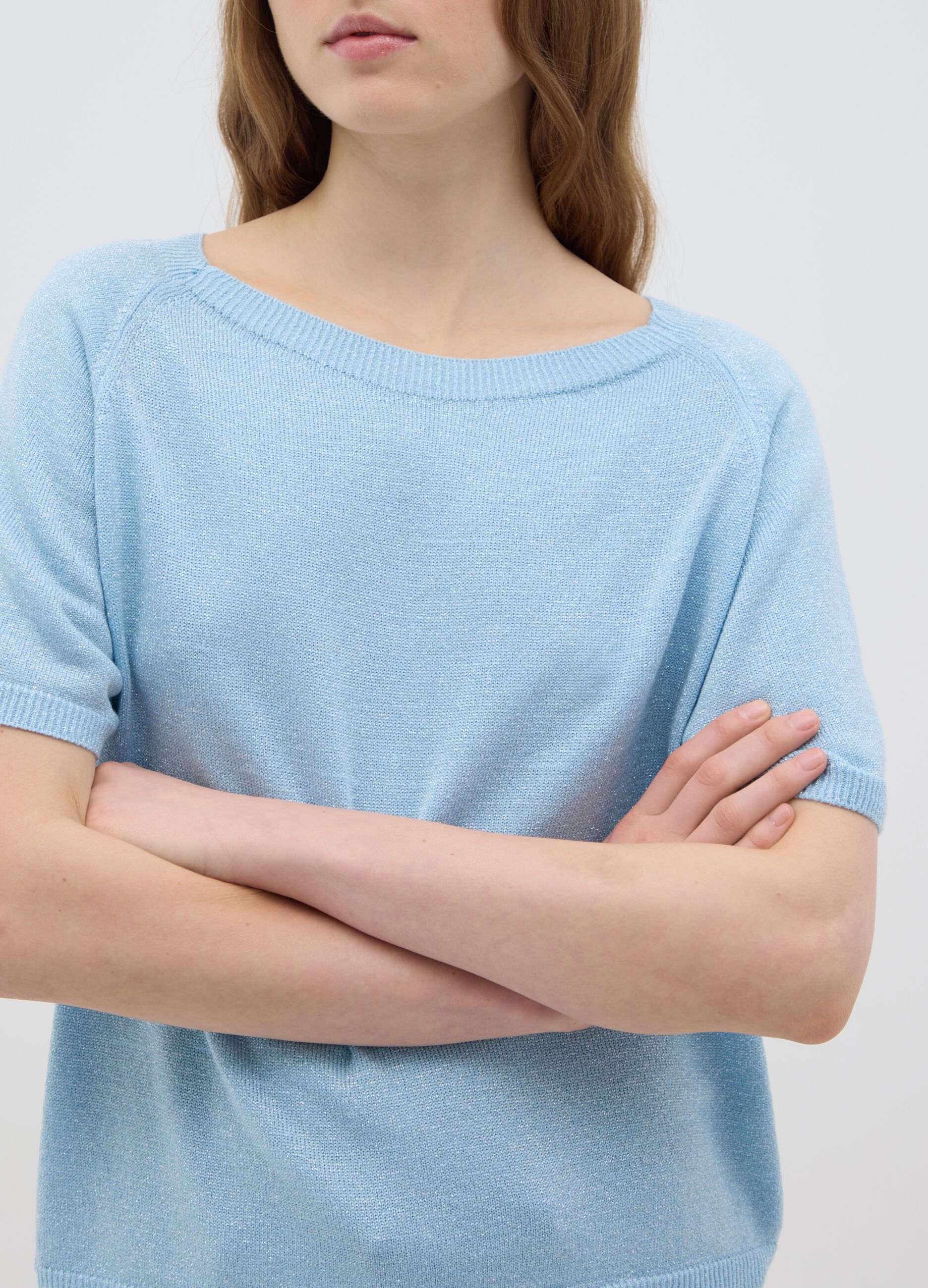 Women's blue viscose regular fit top with boat neckline
