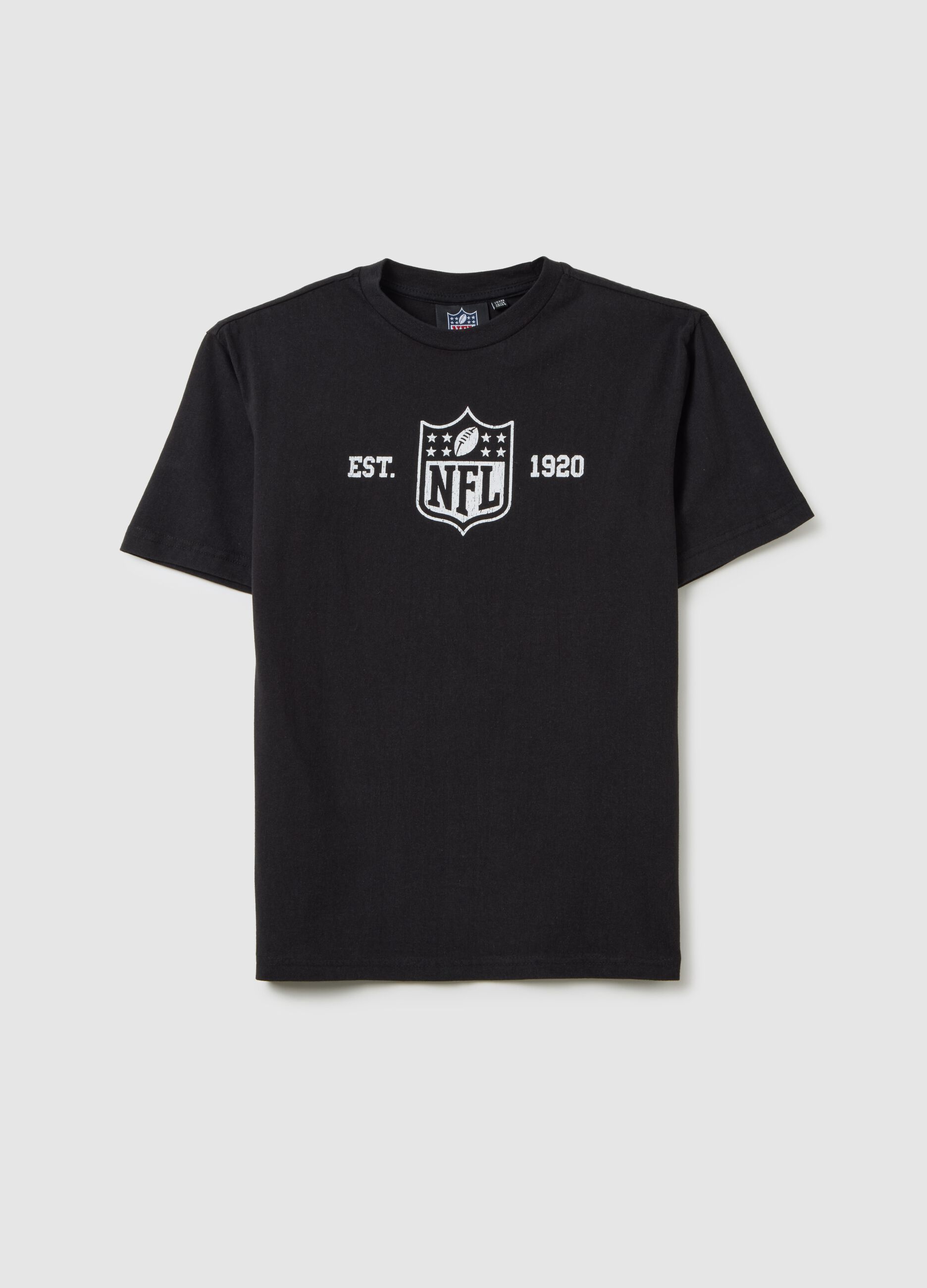 T-shirt da bambino in puro cotone nero over con logo NFL