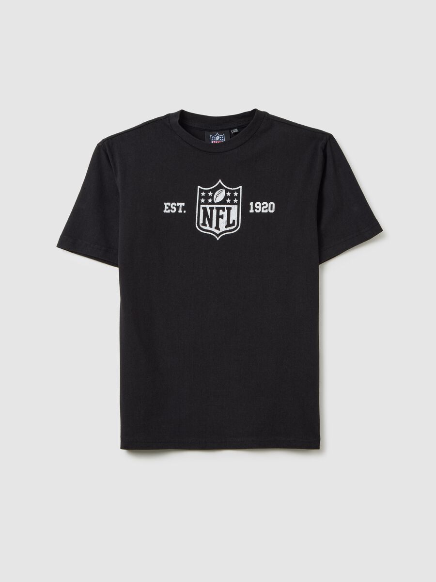 T-shirt da bambino in puro cotone nero over con logo NFL_0