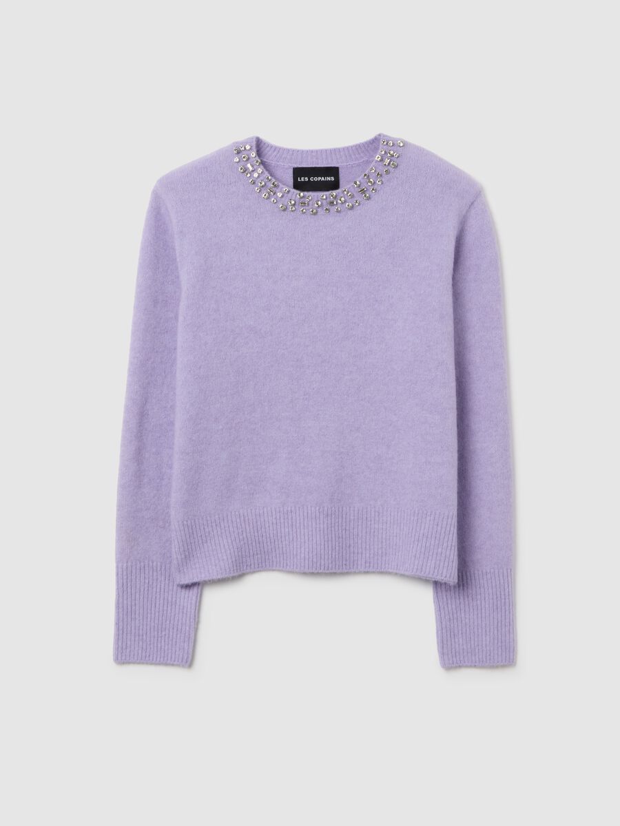 Purple regular fit jumper with decorated collar_4