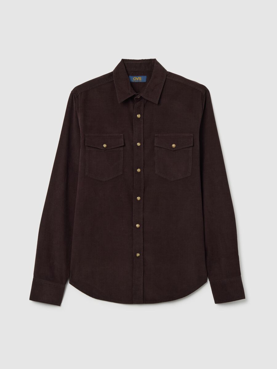 Regular fit corduroy shirt in pure brown cotton_4