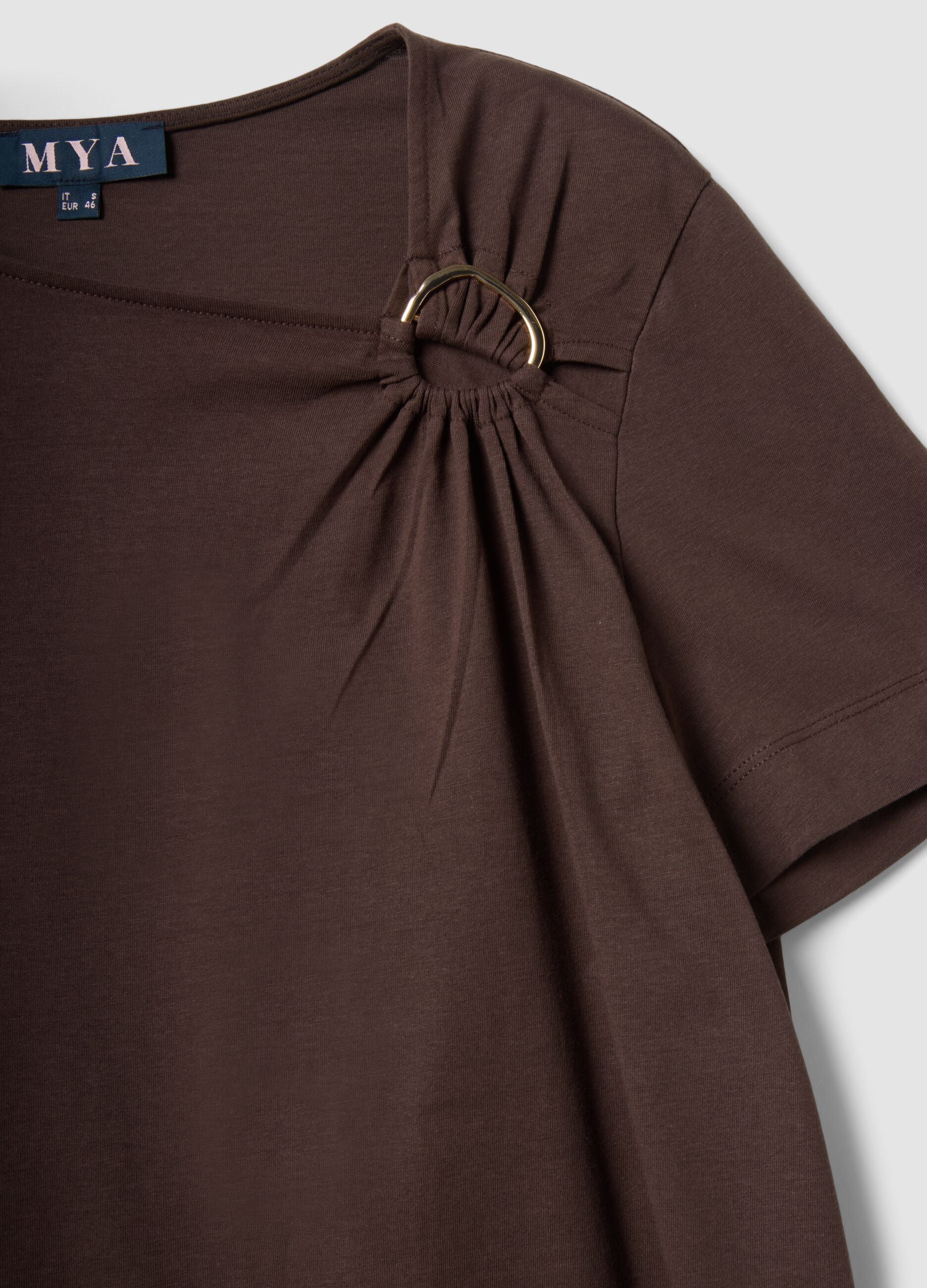 Brown pure cotton T-shirt with ring detail