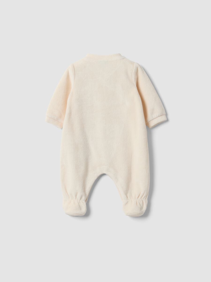 Tutina intera beige in misto cotone organico con ricamo Mickey per neonato_1