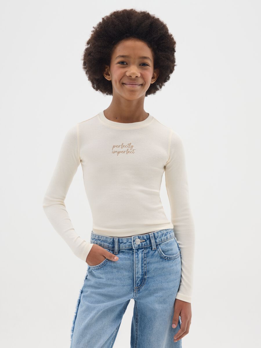 Maglia da ragazze in cotone elasticizzato beige regular fit_0