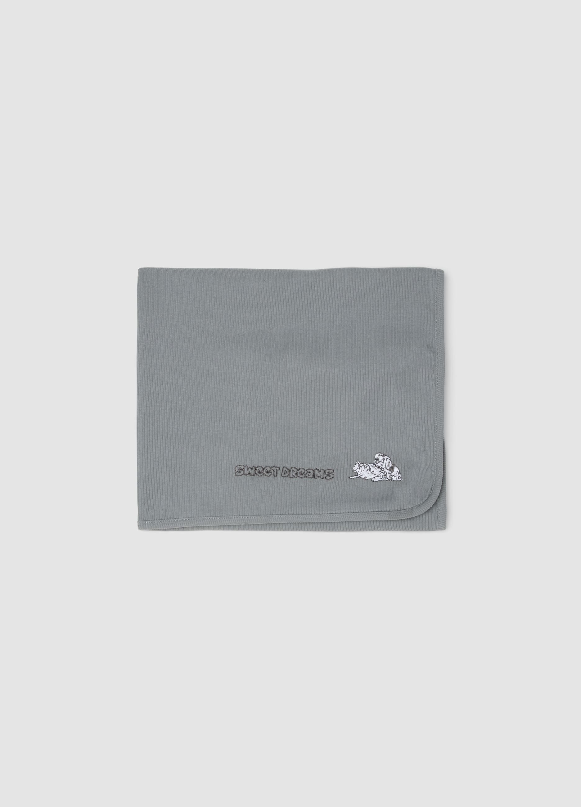 Grey pure organic cotton baby blanket with 101 Dalmatians embroidery
