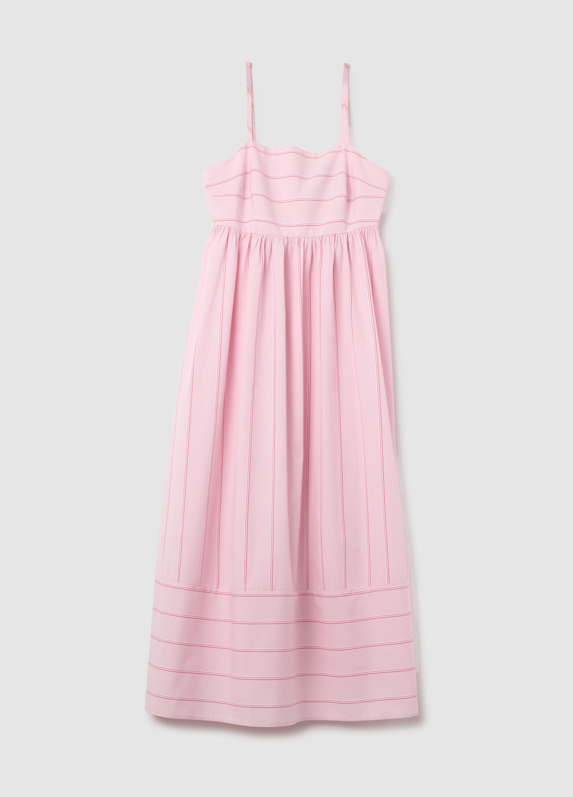 Women's long pink pure cotton dress, regular fit
