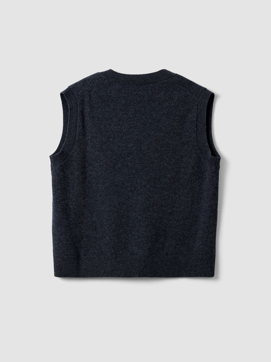 Grey pure wool gilet with deep V-neck_6