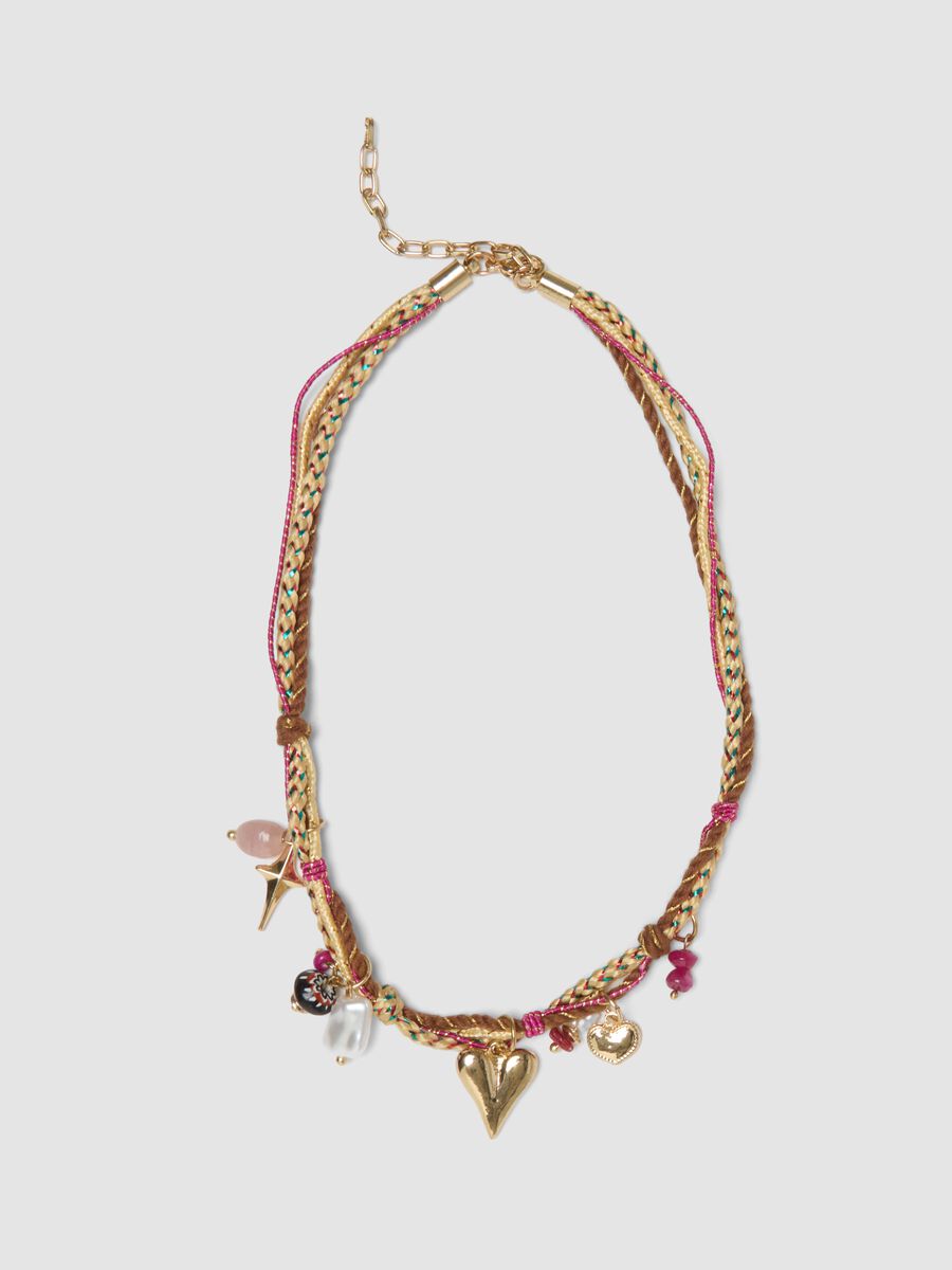 Multicolour necklace with gold-tone charms_0