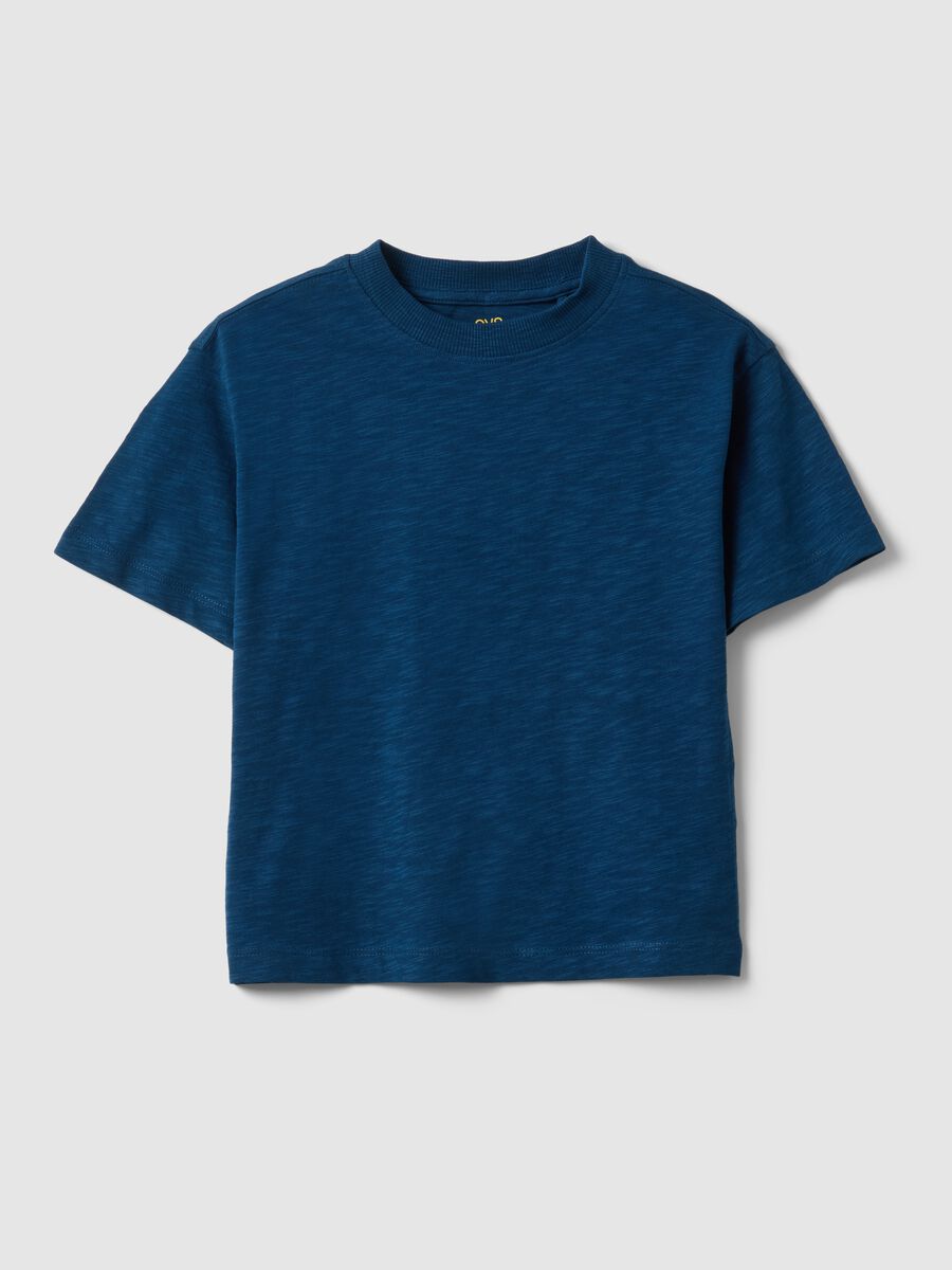 Oversized fit children's blue pure cotton crew neck t-shirt_0