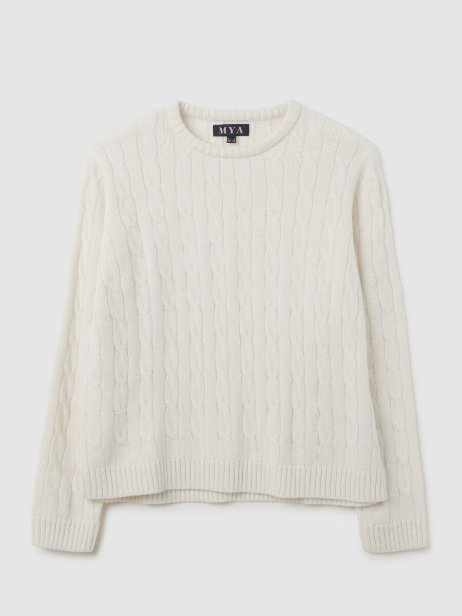 White Pullover in Acrylic and Wool Blend_4