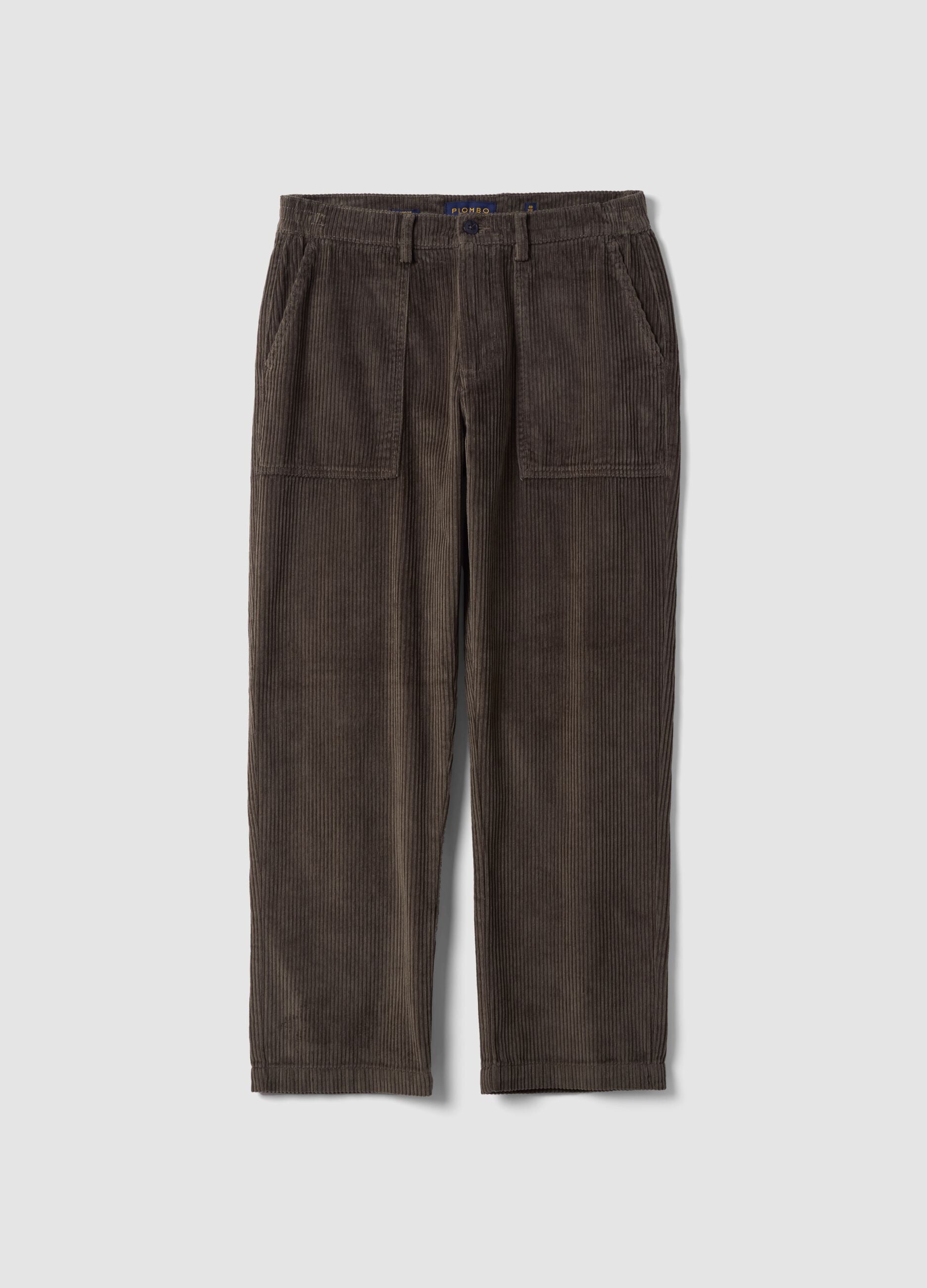 Green pure cotton corduroy carrot-fit trousers