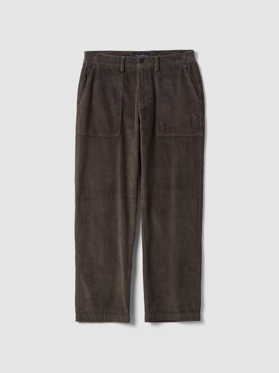 Green pure cotton corduroy carrot-fit trousers_4