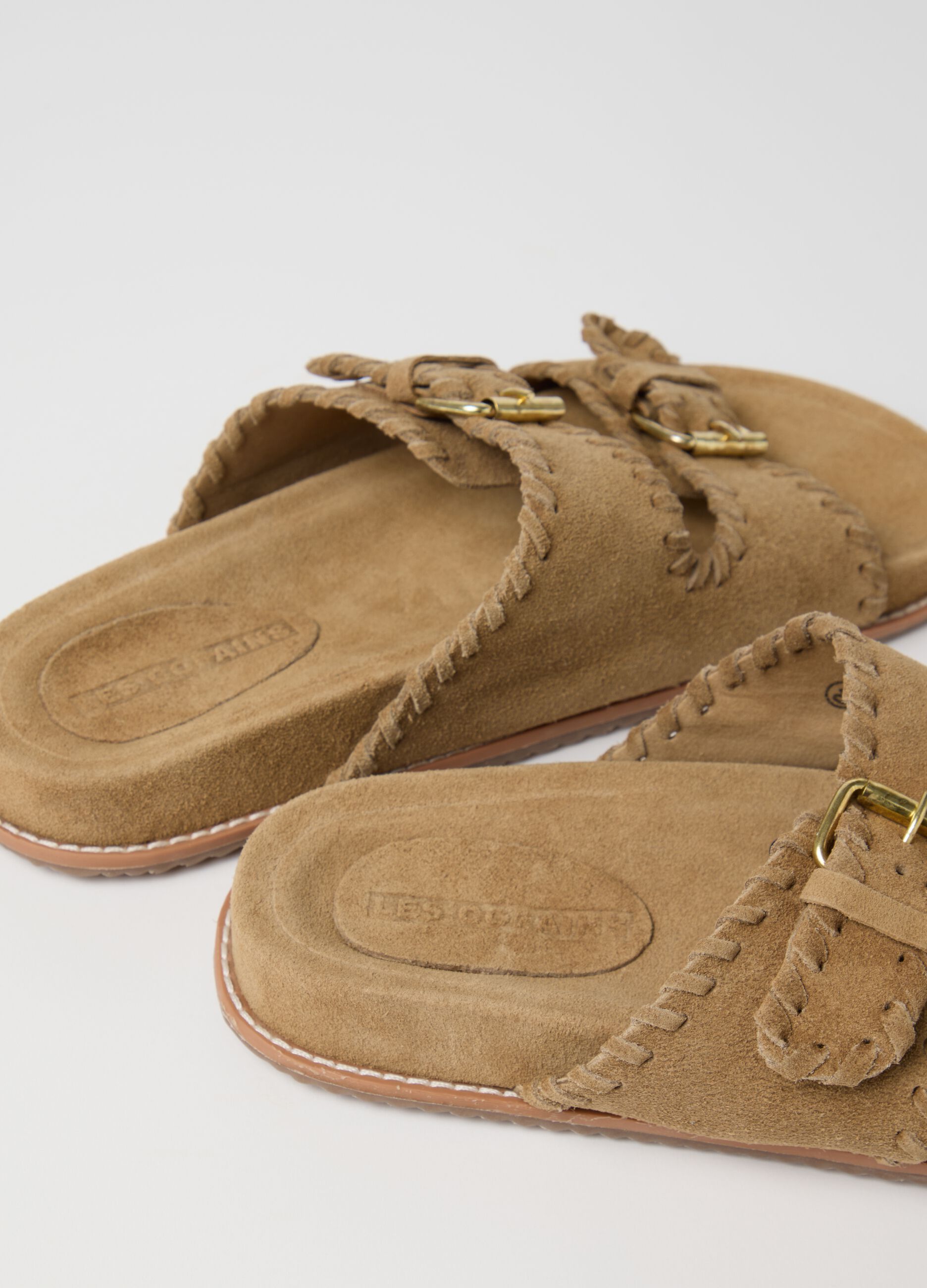 Beige sandals in genuine suede leather