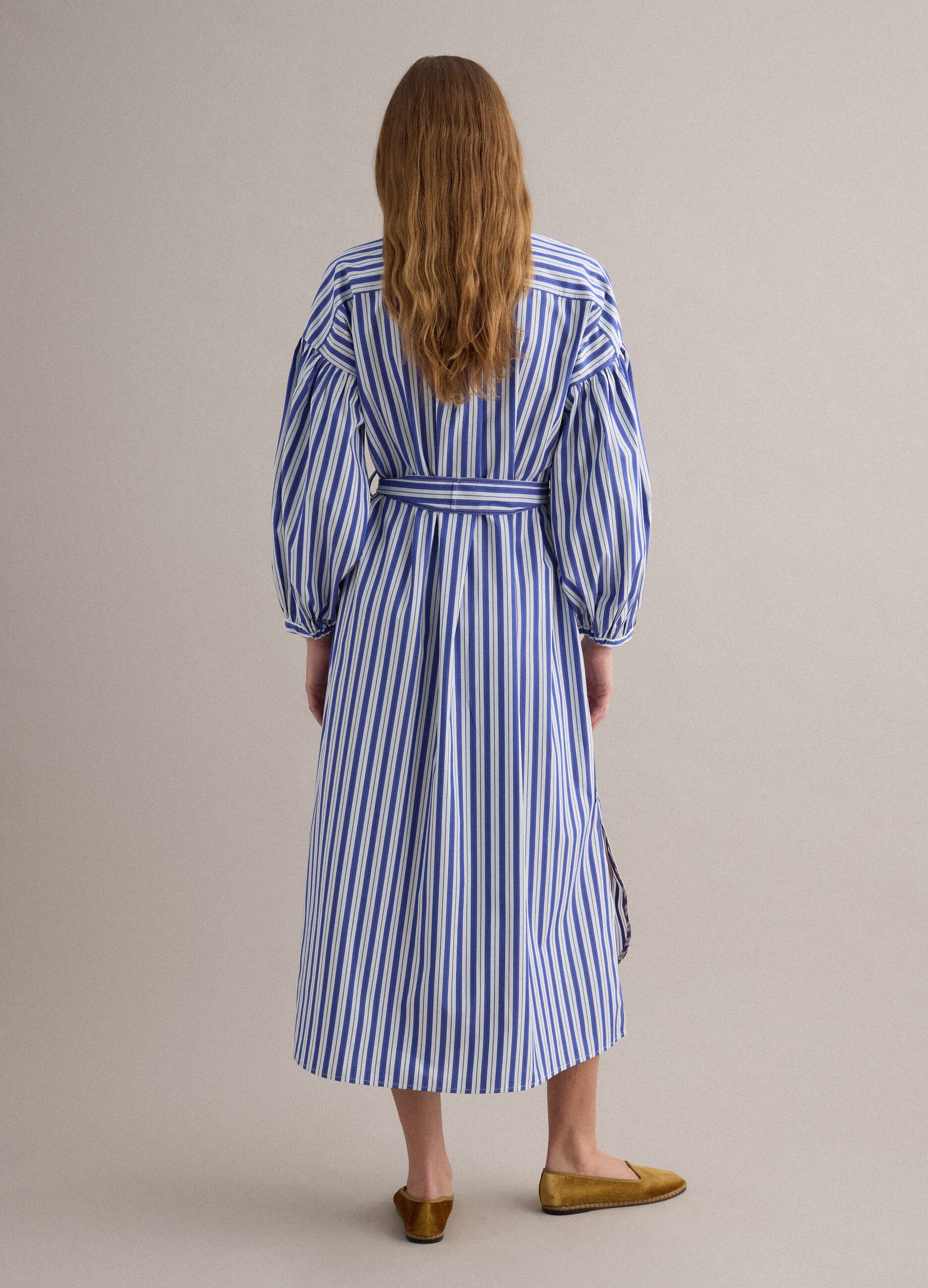 Blue striped pure cotton maxi dress