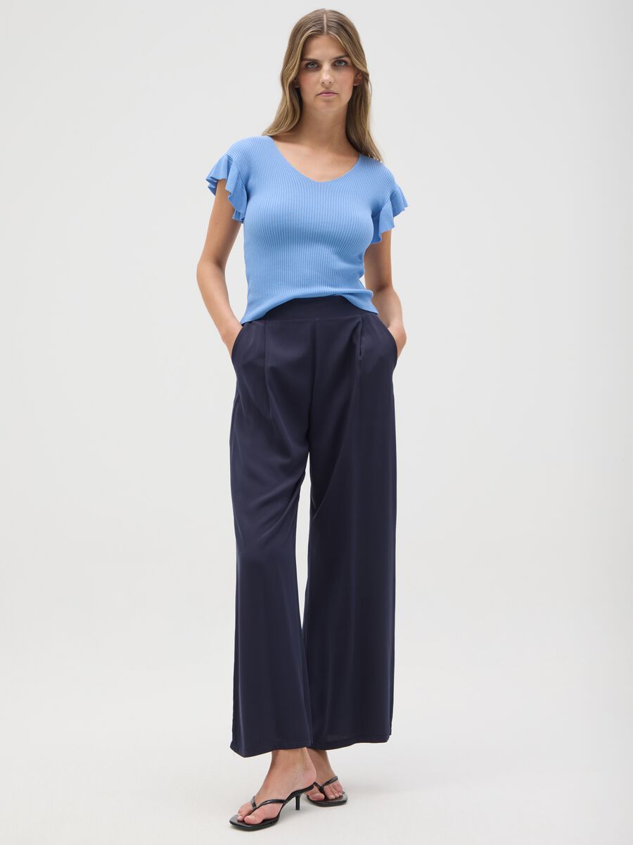 Women's trousers in pure blue viscose, regular fit_0