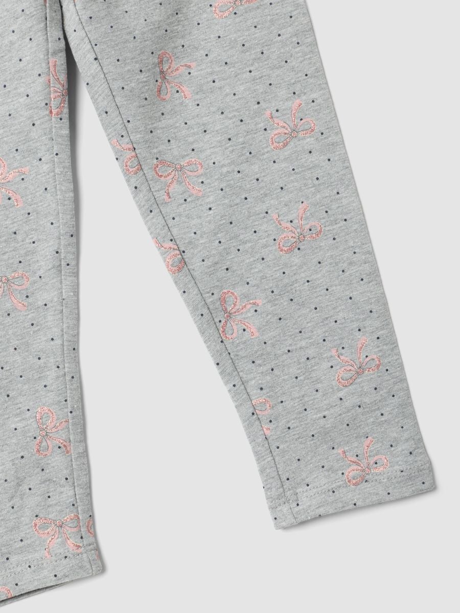 Leggings skinny grigi in cotone organico elasticizzato con fiocchi per bambina_3