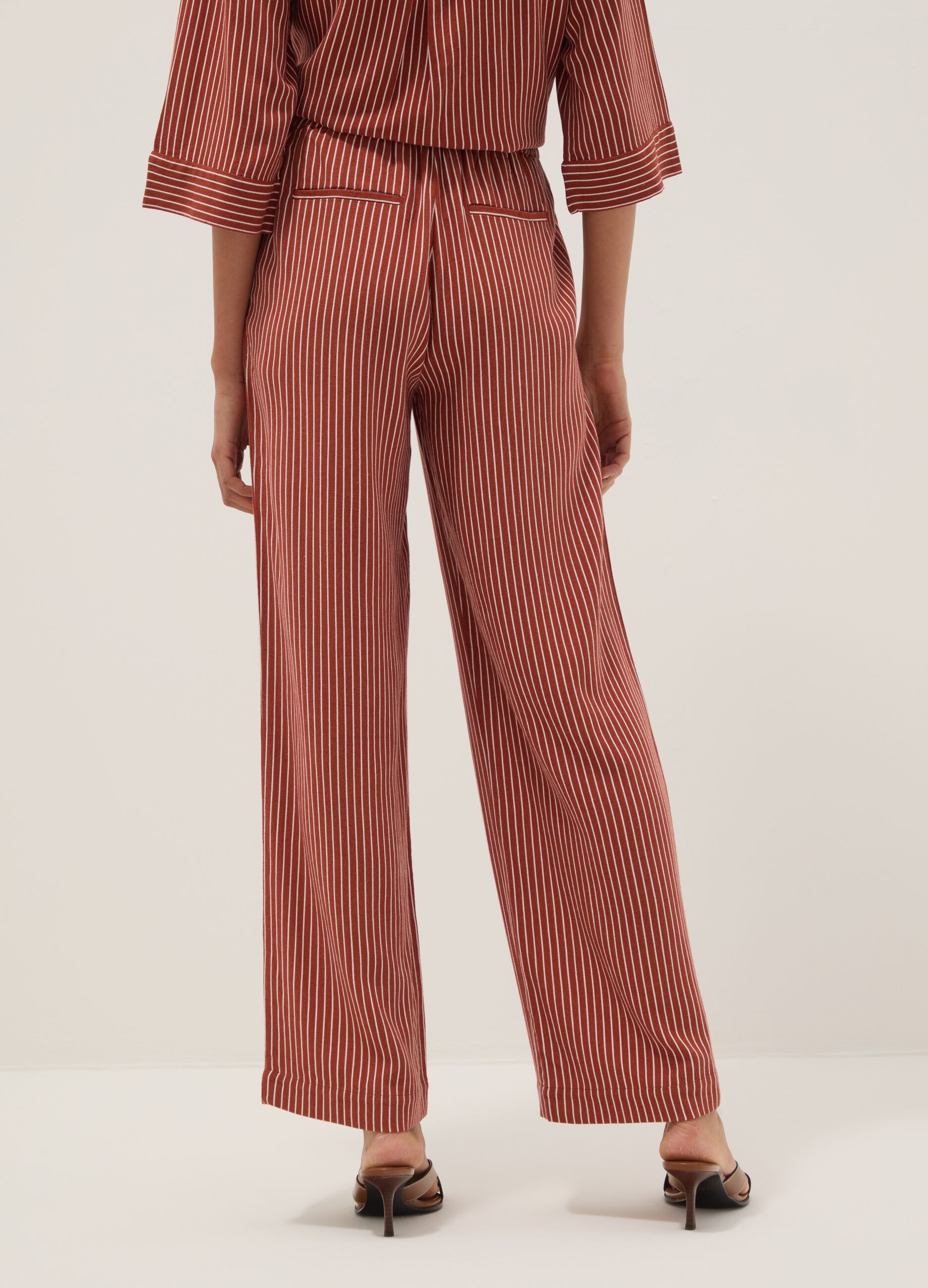 Red and white striped viscose and linen-blend straight-fit trousers