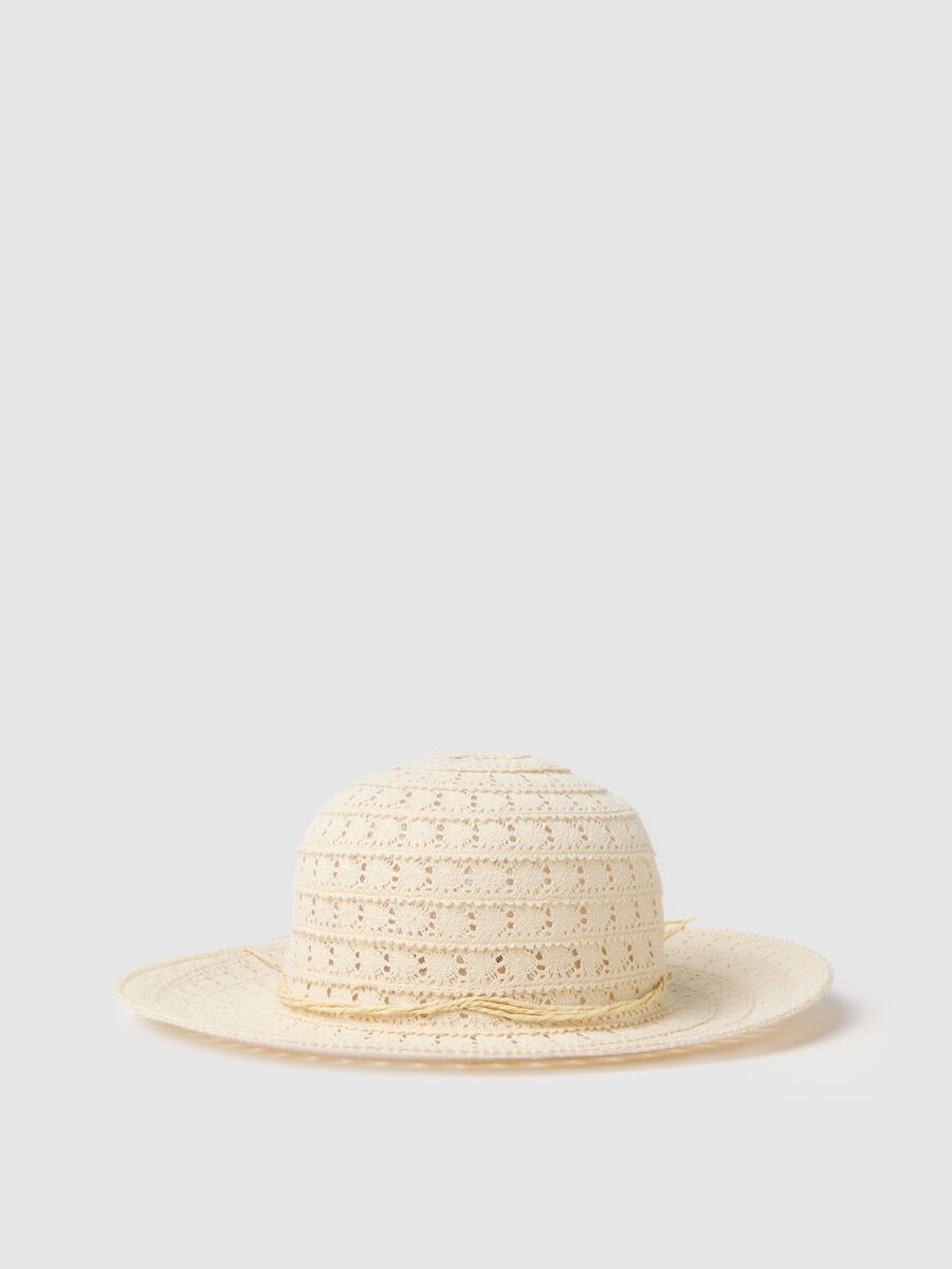 Women's beige cotton blend hat with relaxed brim_0