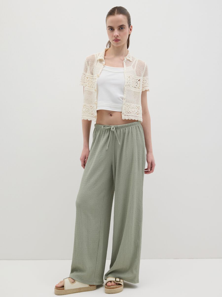 Women’s palazzo pants in green stretch fabric_0