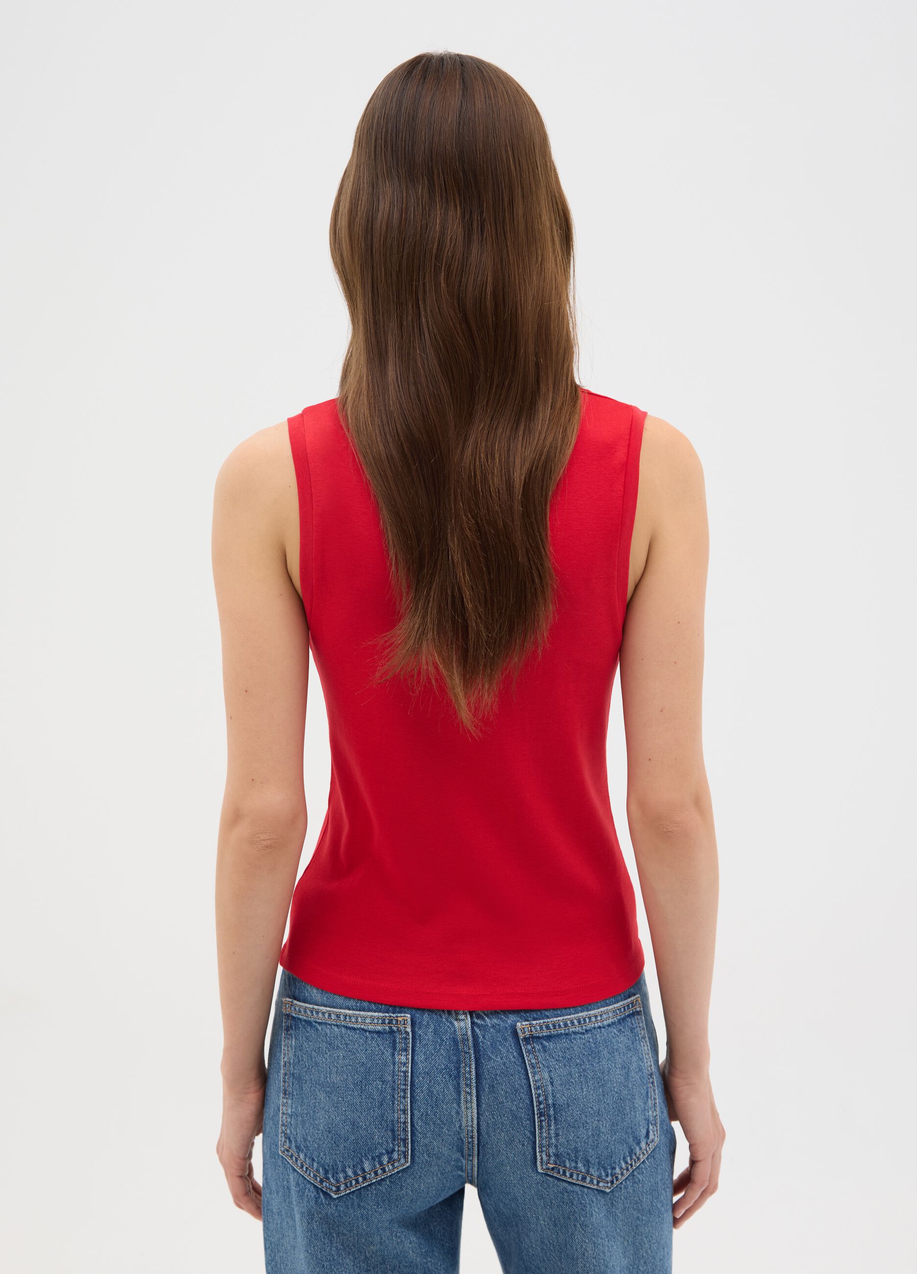 Women's Sleeveless Red Cotton Top in Slim Fit