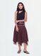 Black stretch top with asymmetric neckline and draped band_0