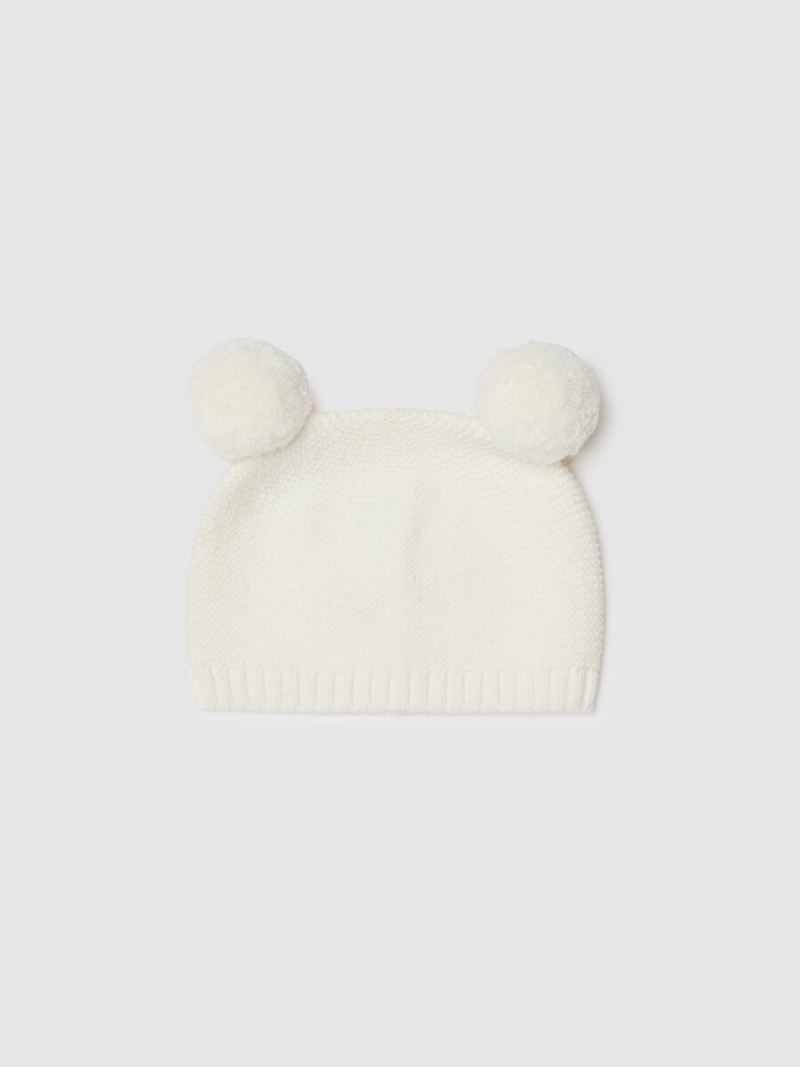 Berretto da neonata in puro cotone bianco con pon pon_0
