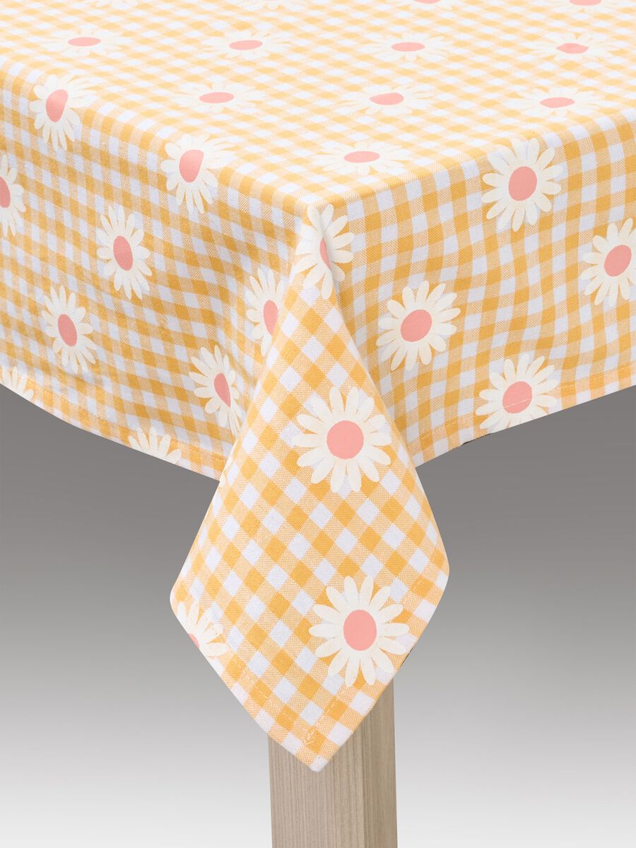 4-seater tablecloth in cotton with check motif and flowers_0