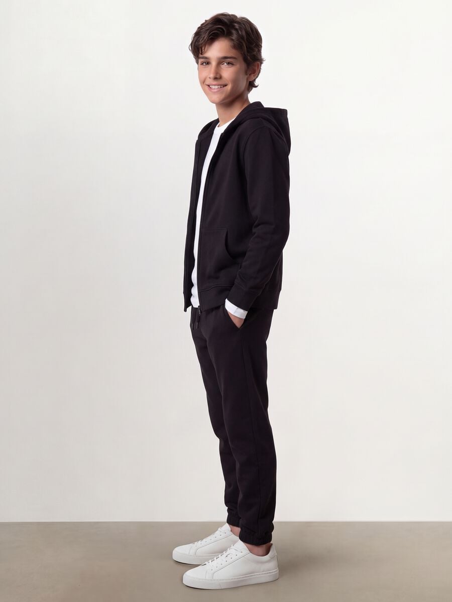 Black joggers in 100% organic cotton with drawstring for boys_0