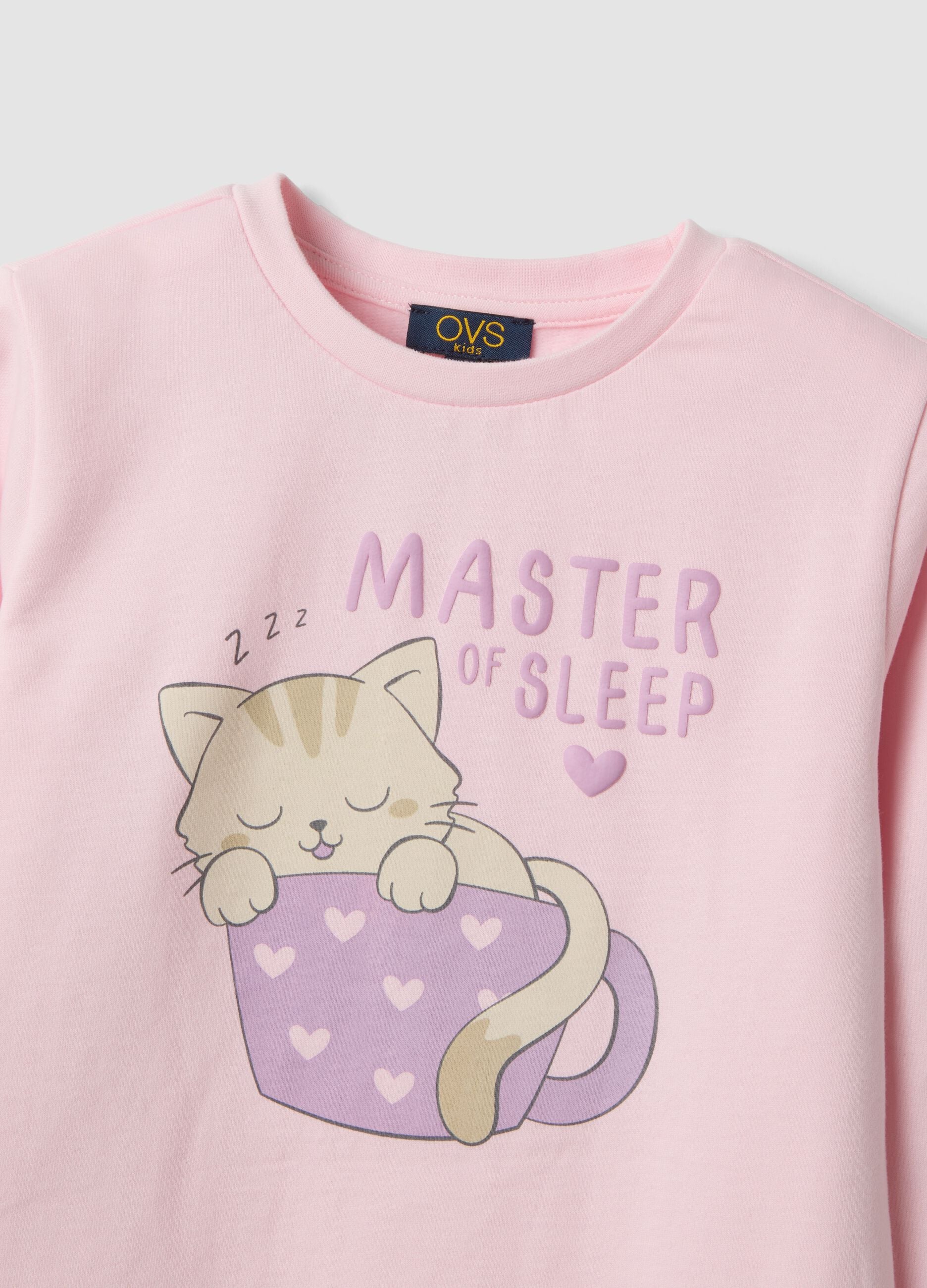Pastel pink pure organic cotton pyjamas with kitten